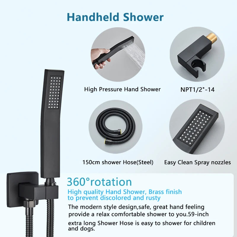 Matte Black Rainfall Shower Faucets