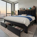 Bed Frame, 2 Drawers, 2 Shelves, LED Lights, Charging Station