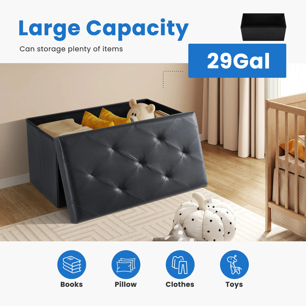 30" Leather Foot Stool with Storage