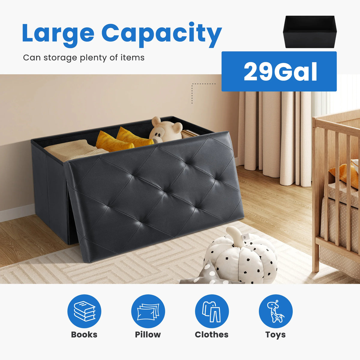 30" Leather Foot Stool with Storage