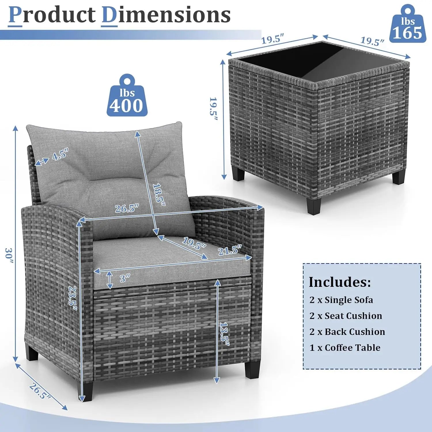3 Piece Patio Furniture Set
