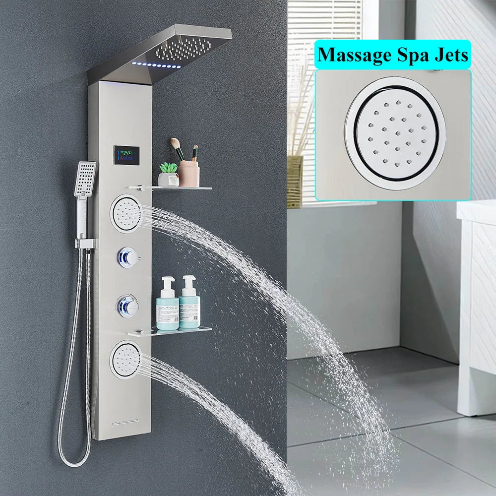 Brushed Nickel Bathroom LED Rainfall Shower Faucet