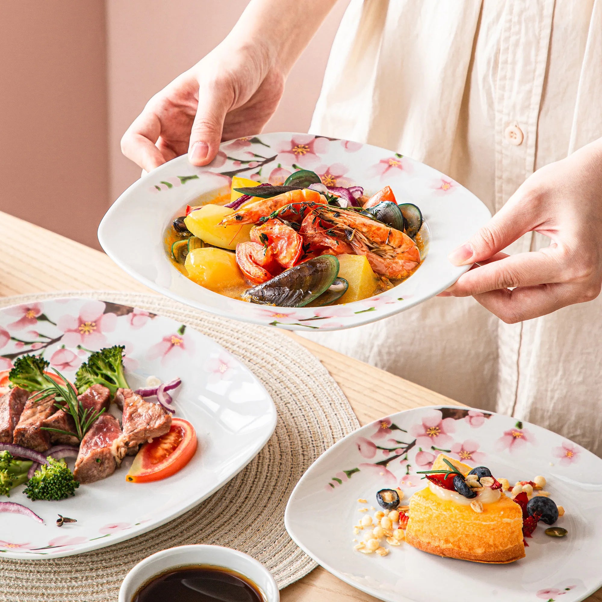 60-Piece White Porcelain Plate Set