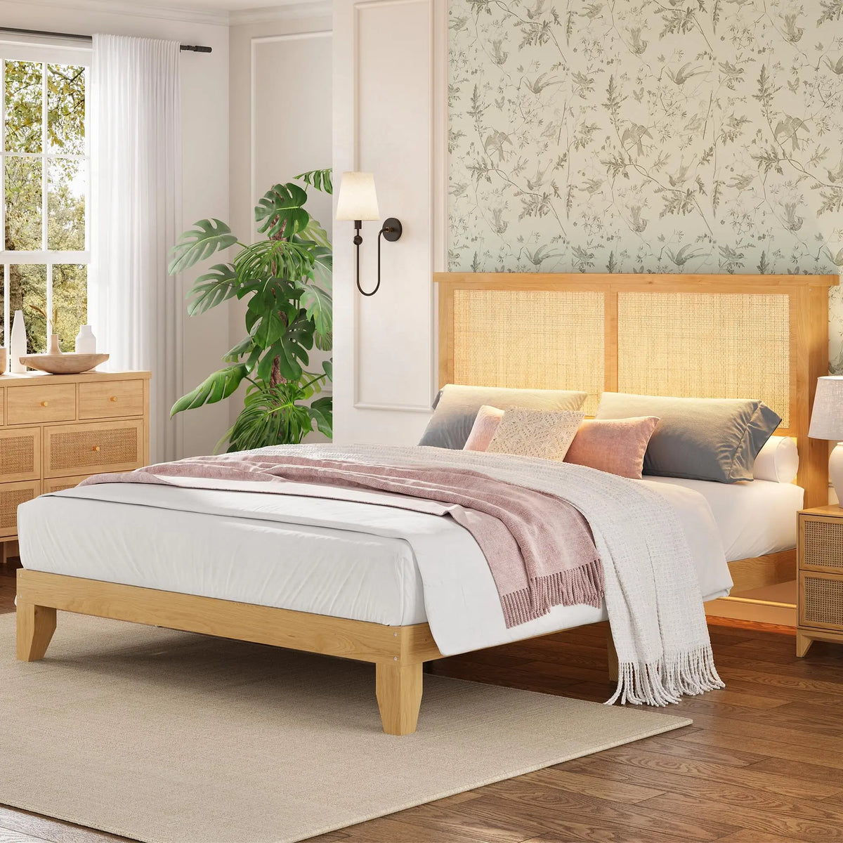 Rattan Bed Frame with LED Lights