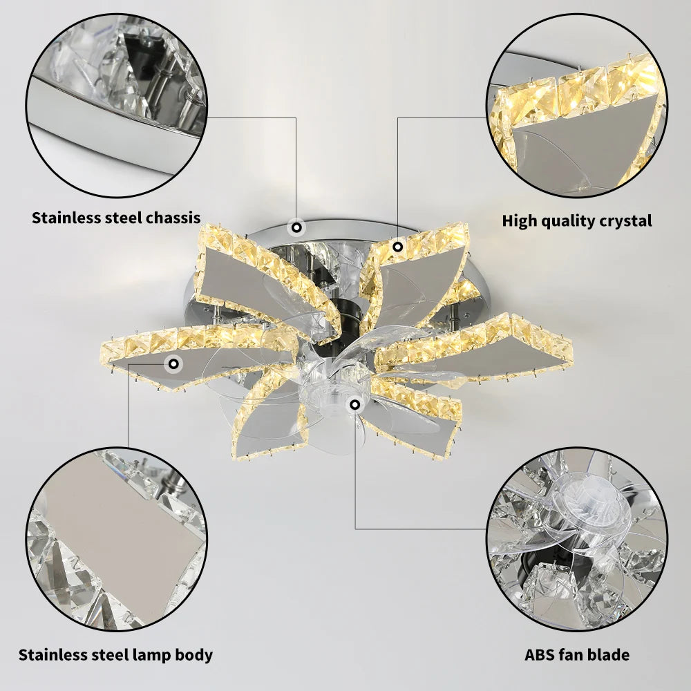 Crystal Ceiling Fan Led, App Controlled