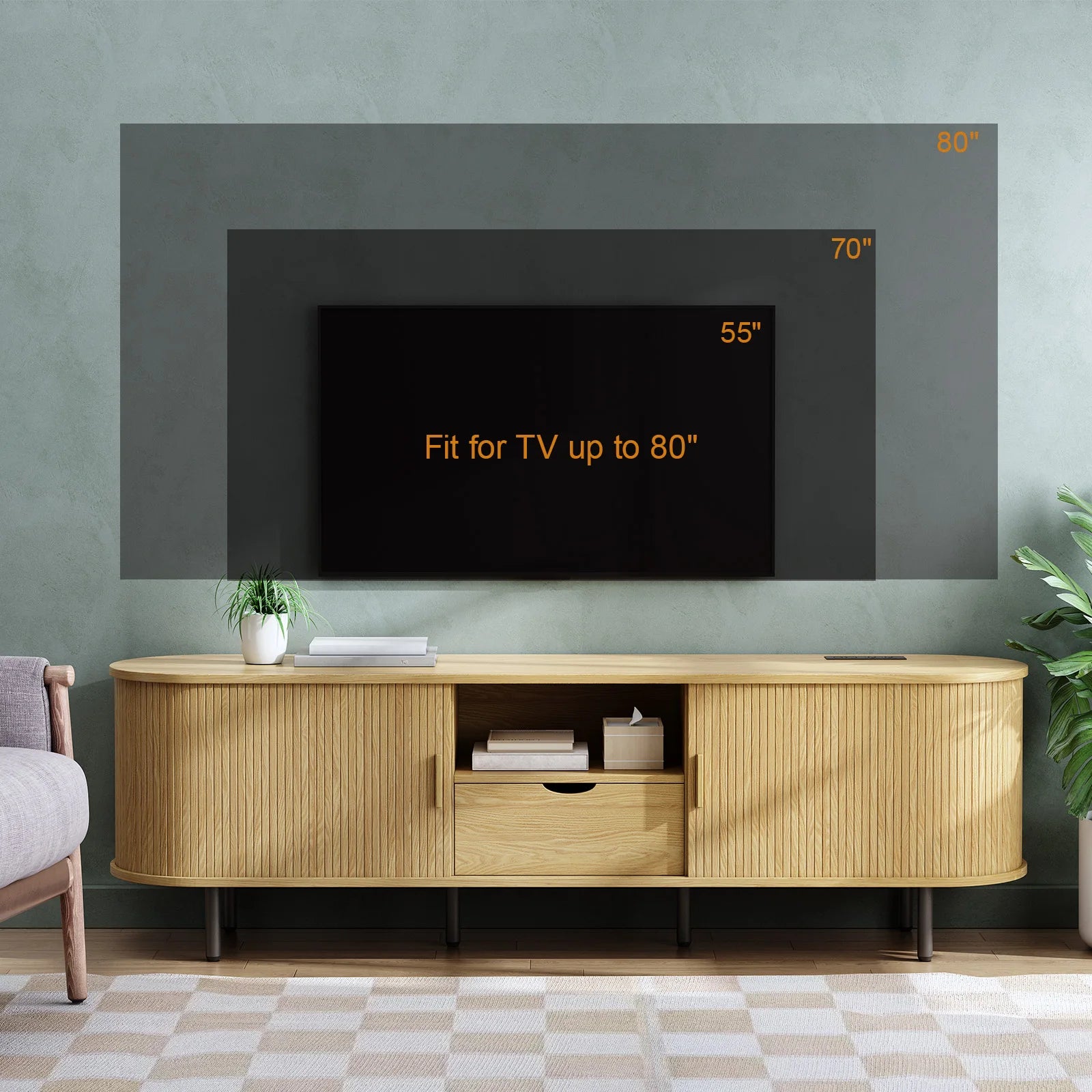 TV Stand w/ Power Outlet Storage & Drawer