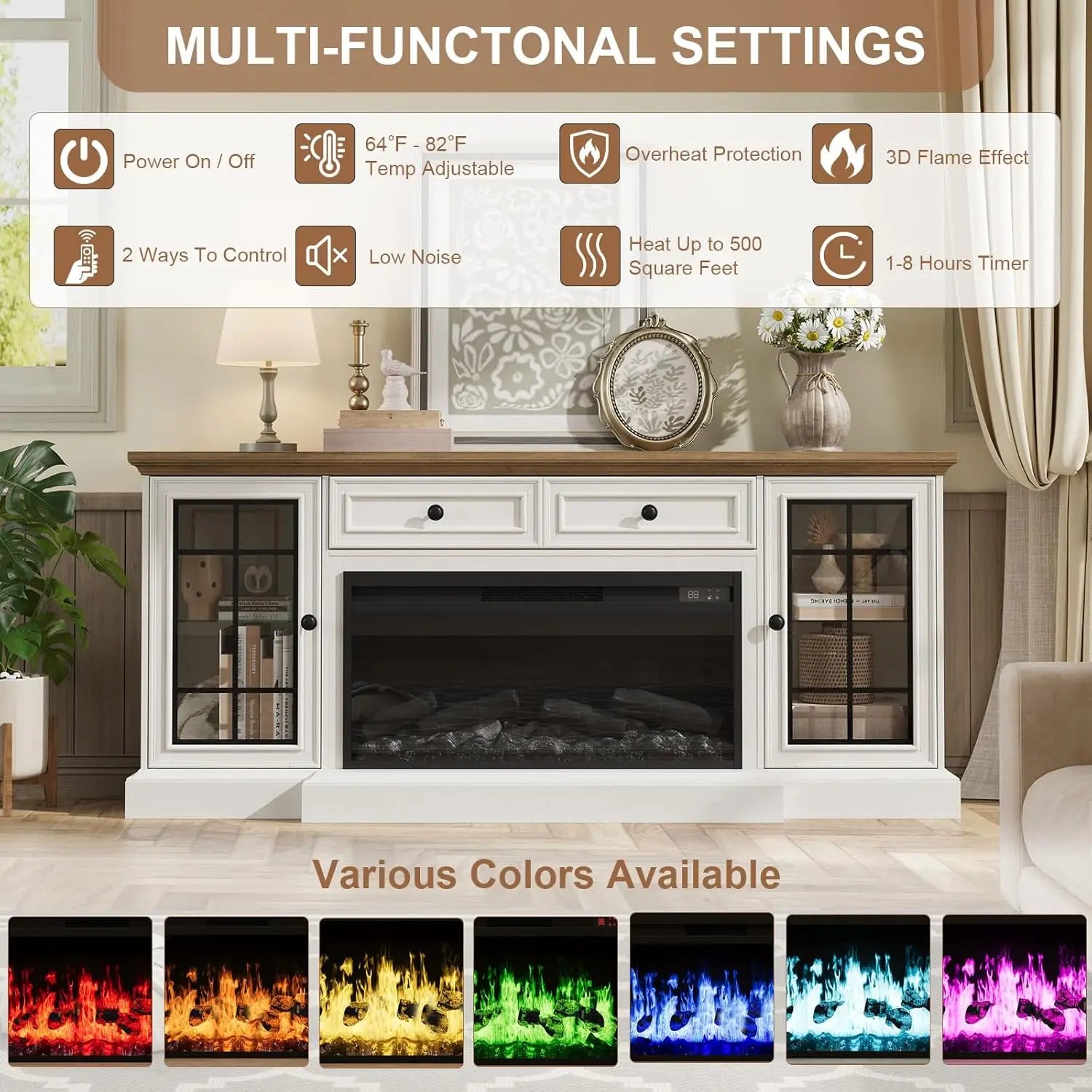 Entertainment Center with Electric Fireplace and LED Lights