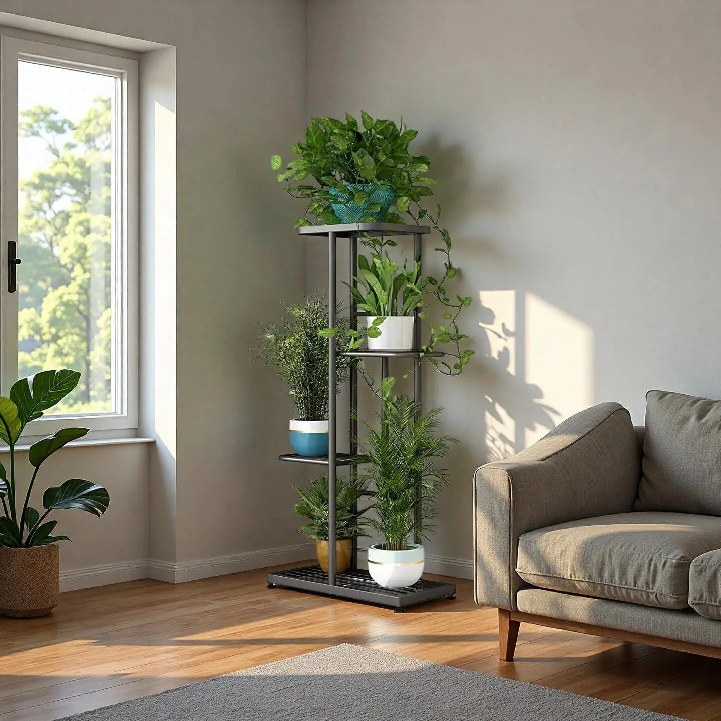 4-Tier Metal Plant Stand for Indoor Outdoor Use.