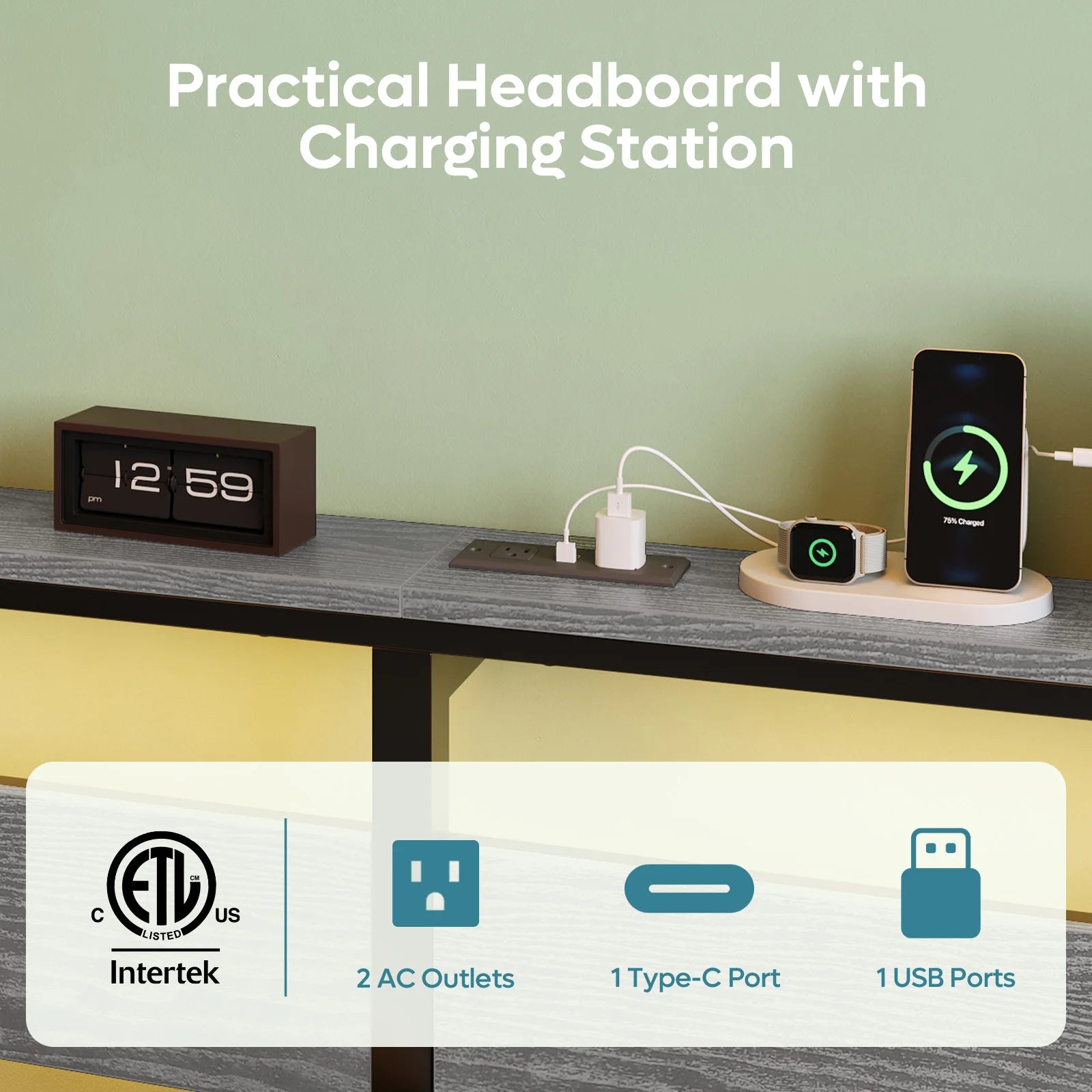Queen Bed Frame with Headboard/Charging Station