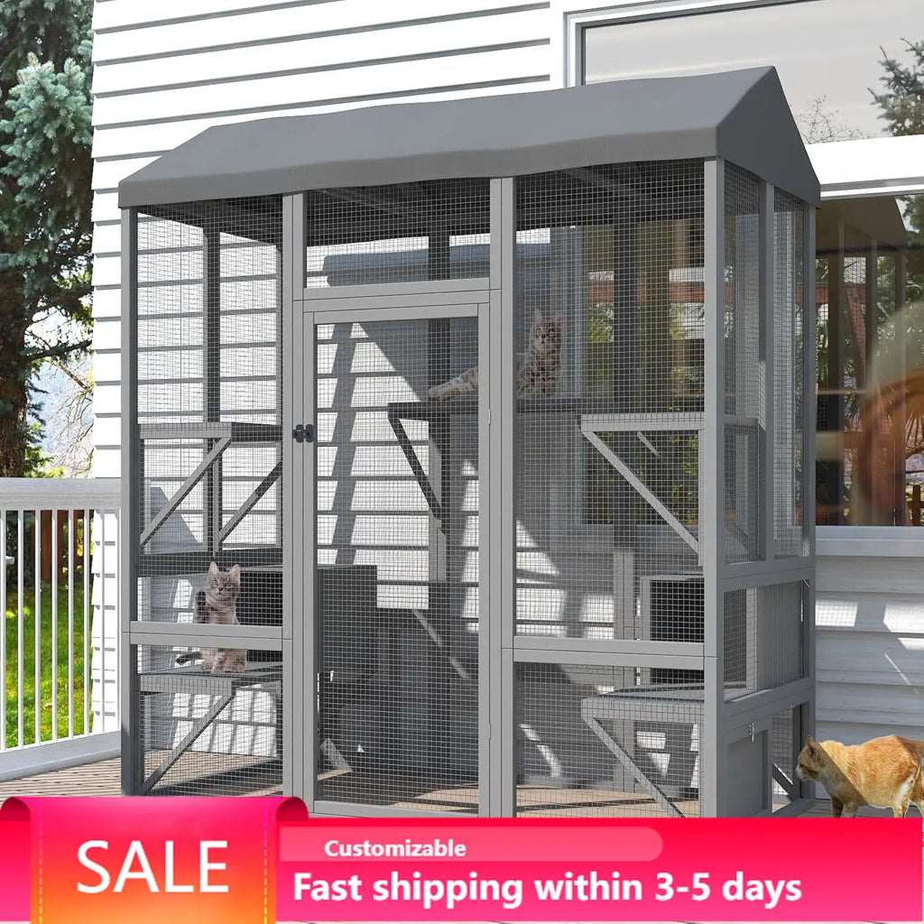 Outdoor Multiple Cats Cat Enclosure, Waterproof/Sunshine Roof