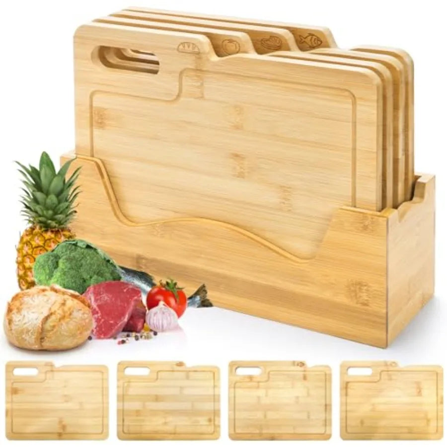 4 Pack Bamboo Cutting Boards with Holder
