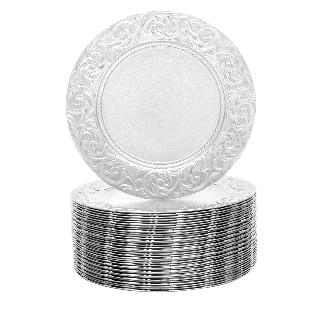 100 Pcs Silver Charger Plates Bulk