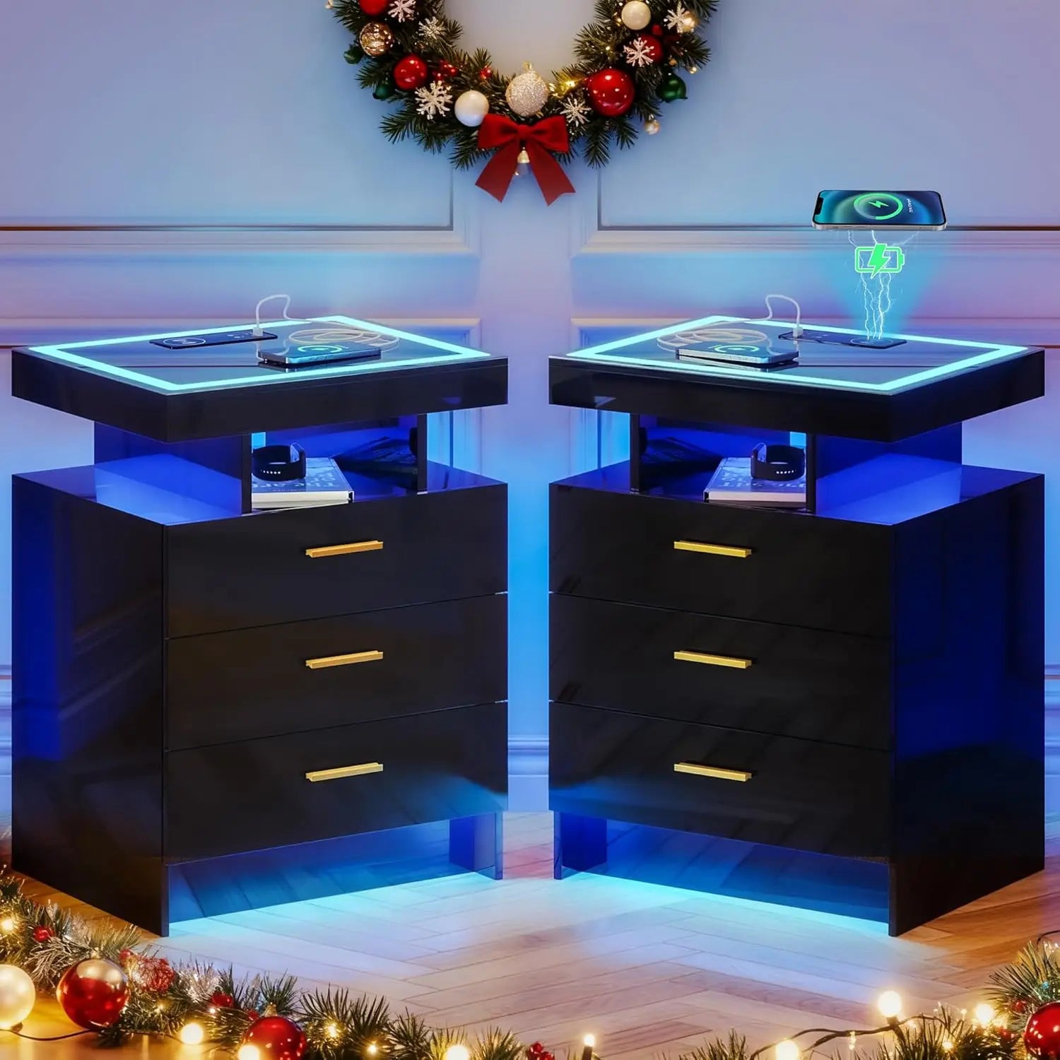 2 Nightstands Wireless Charging LED