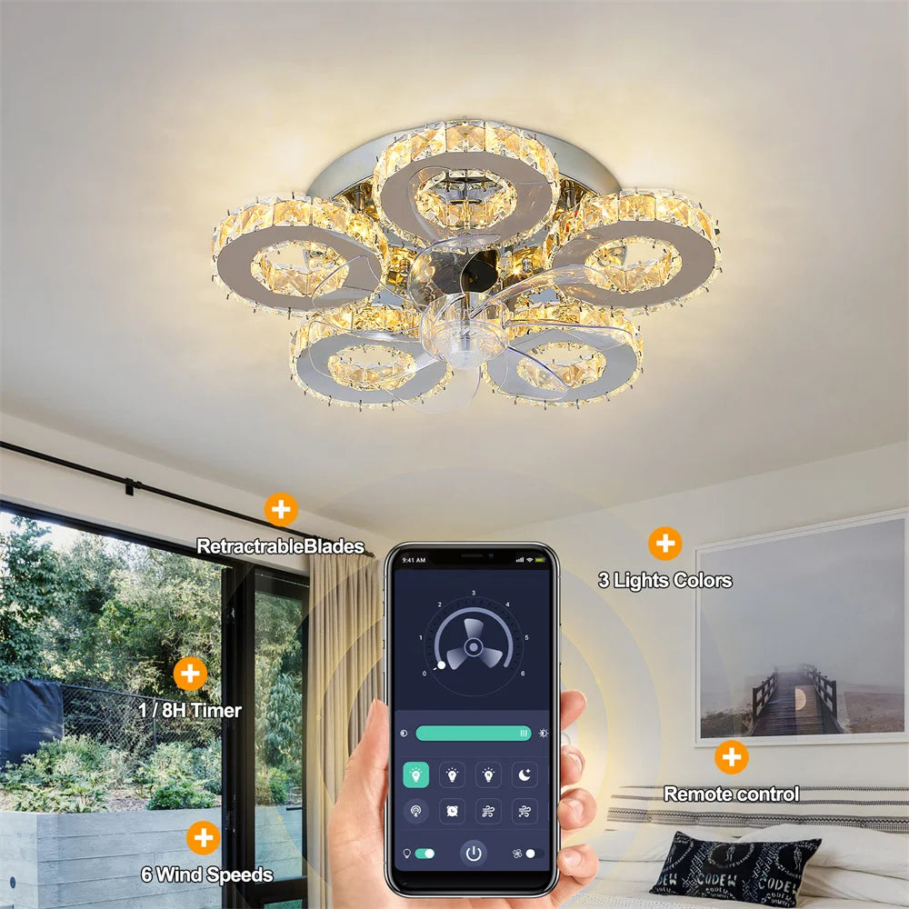 Crystal Ceiling Fan Led, App Controlled