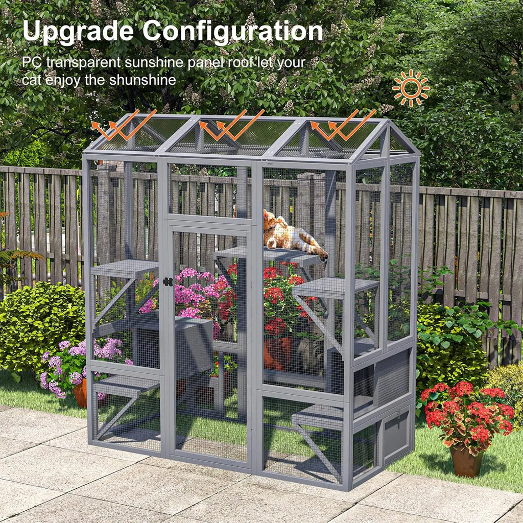 Outdoor Multiple Cats Cat Enclosure, Waterproof/Sunshine Roof