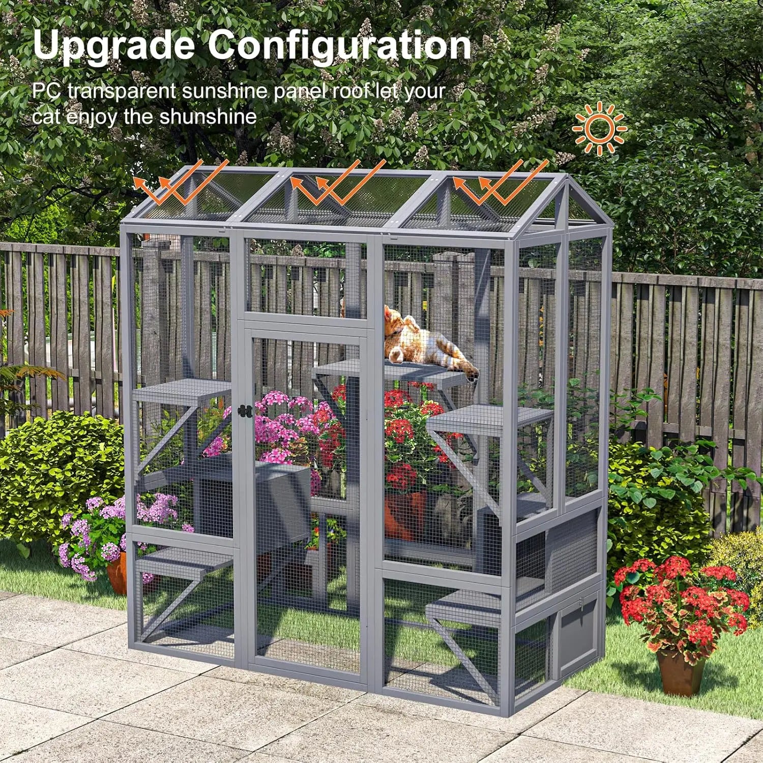 Outdoor Multiple Cats Cat Enclosure, Waterproof/Sunshine Roof