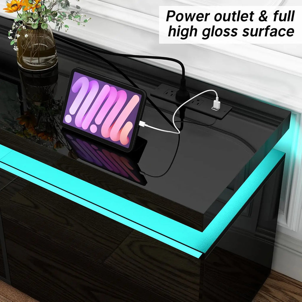 LED TV Stand with Electric Fireplace & Power Outlet