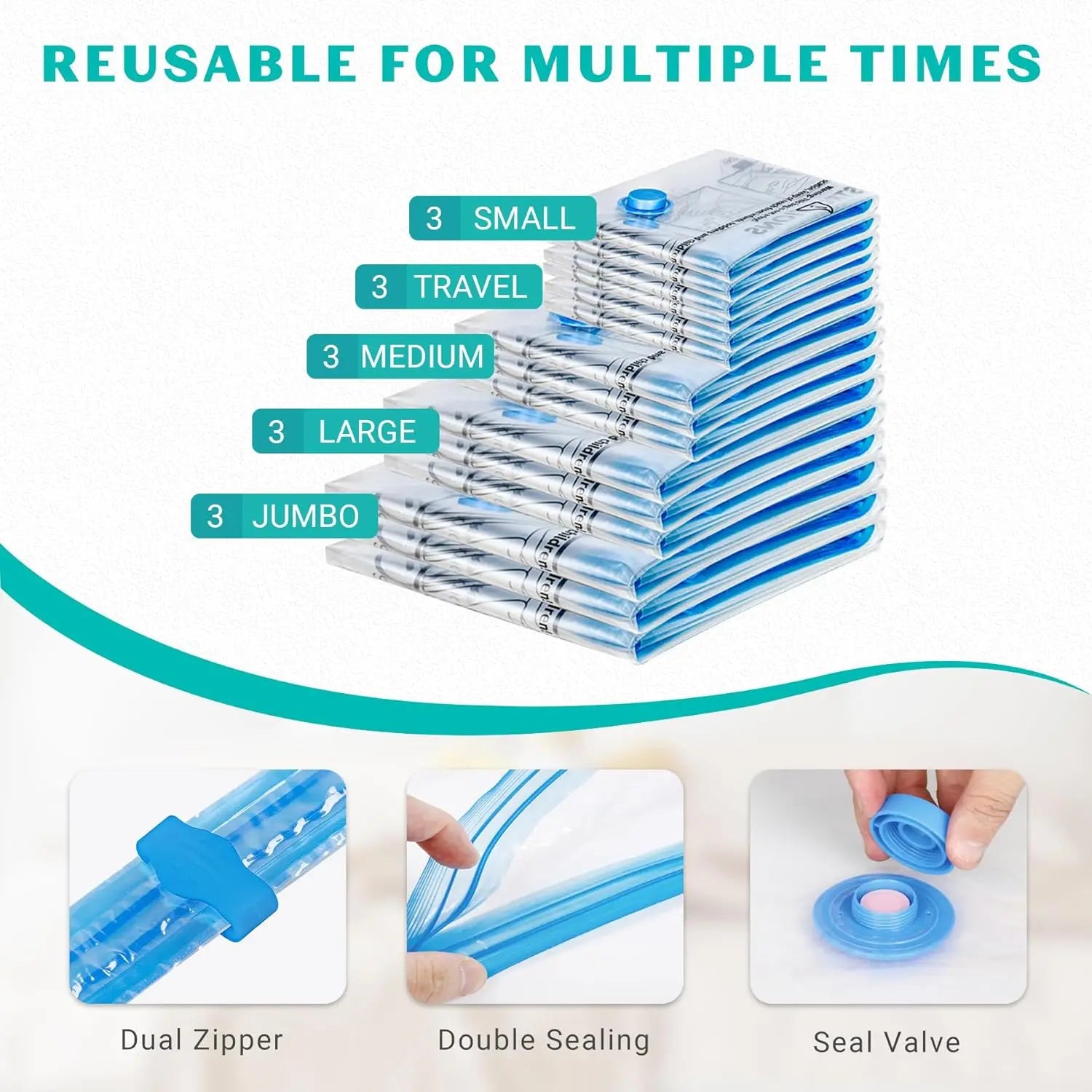 15 Pack Vacuum Storage Bags with Pump