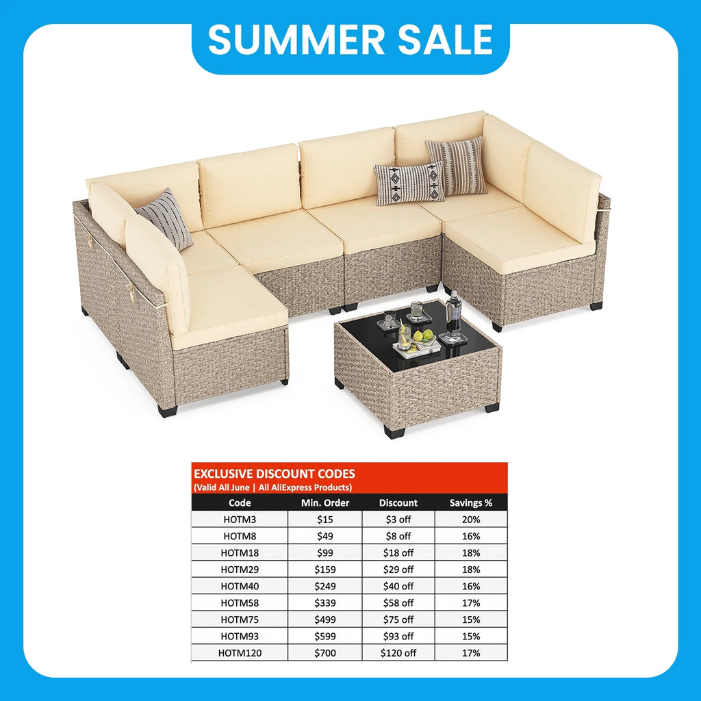 7-Piece Patio Set  All-Weather Outdoor/Tempered Glass.