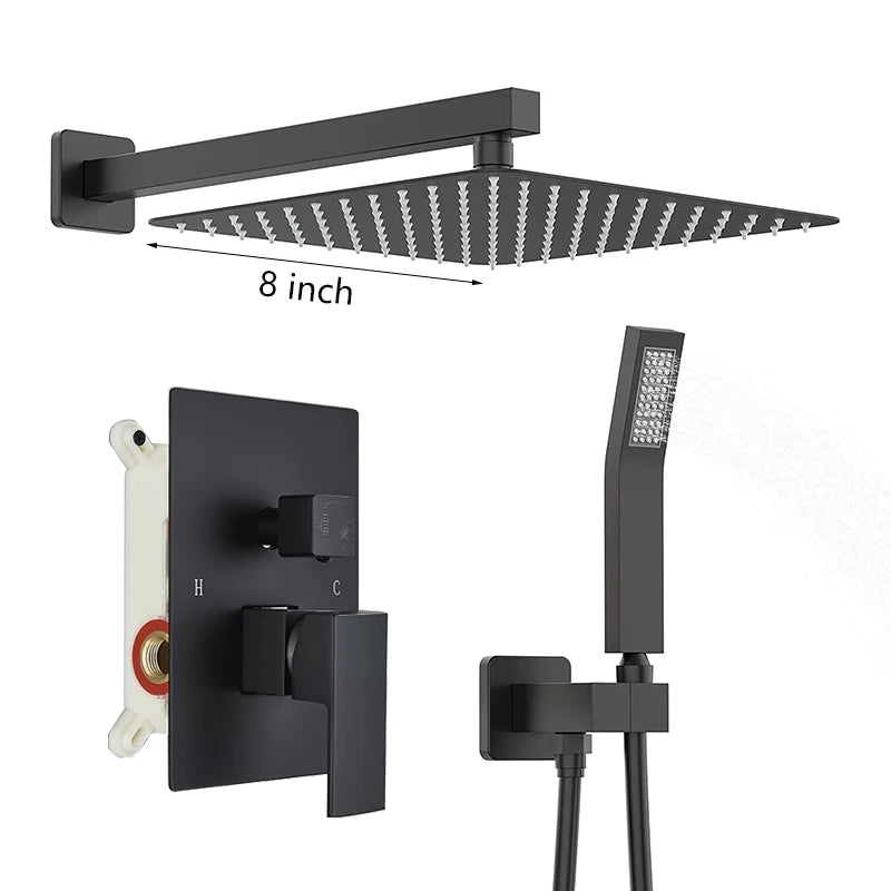 Matte Black Rainfall Shower Faucets