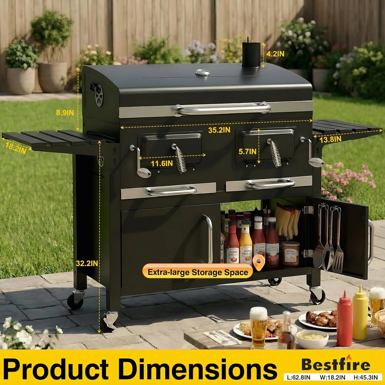 63' Charcoal BBQ Grill & Smoker