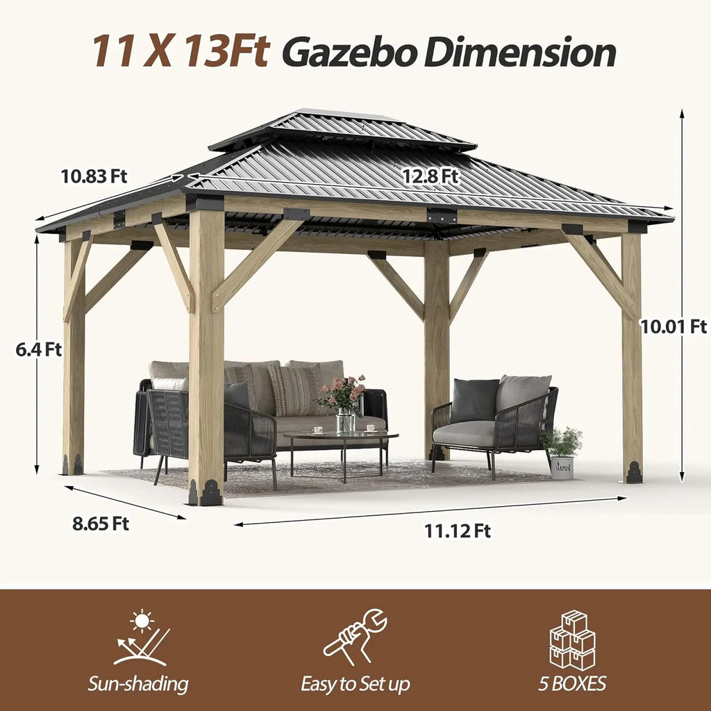 11'x13' Wood Hardtop Gazebo
