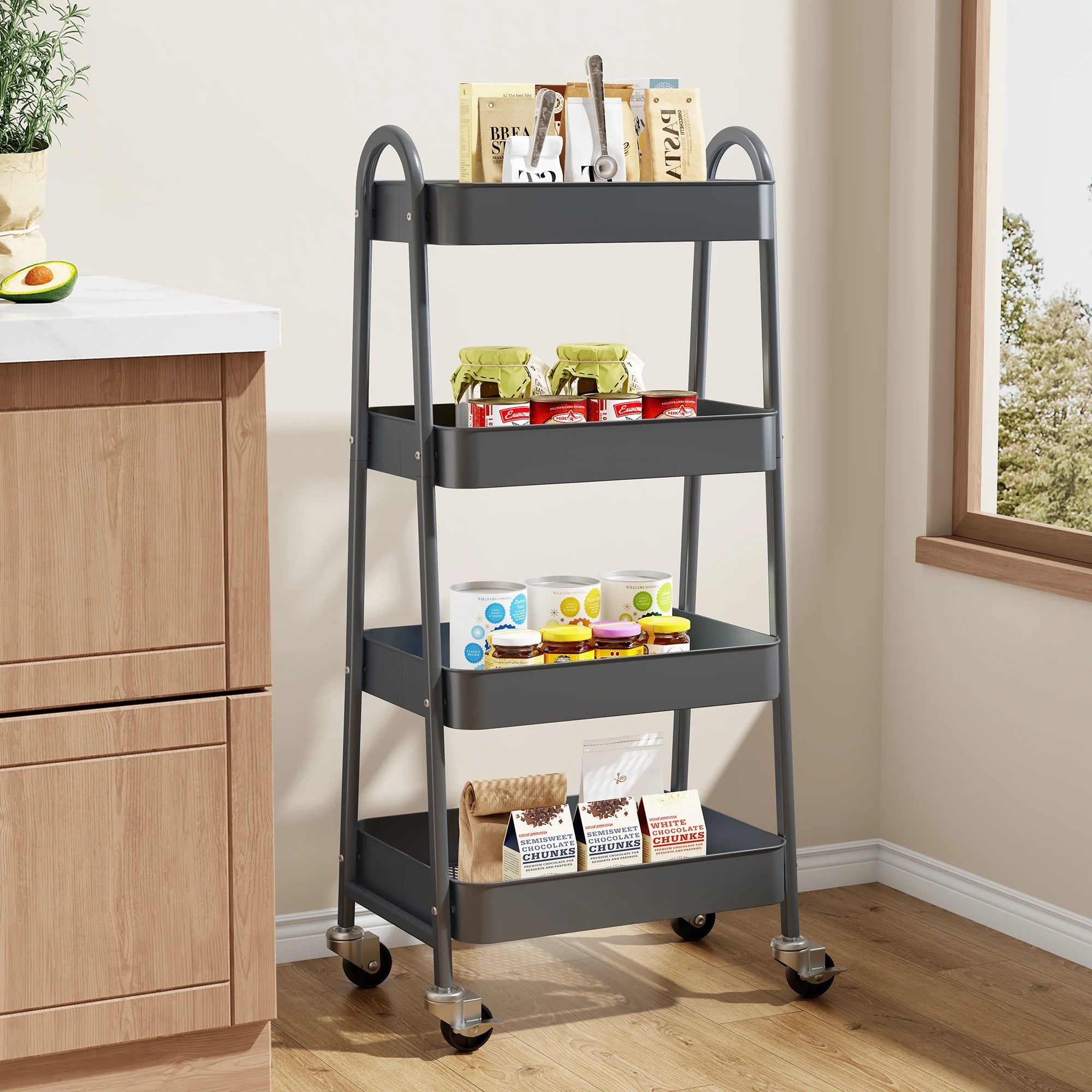 4 Tier Kitchen Cart W/Lockable Wheels
