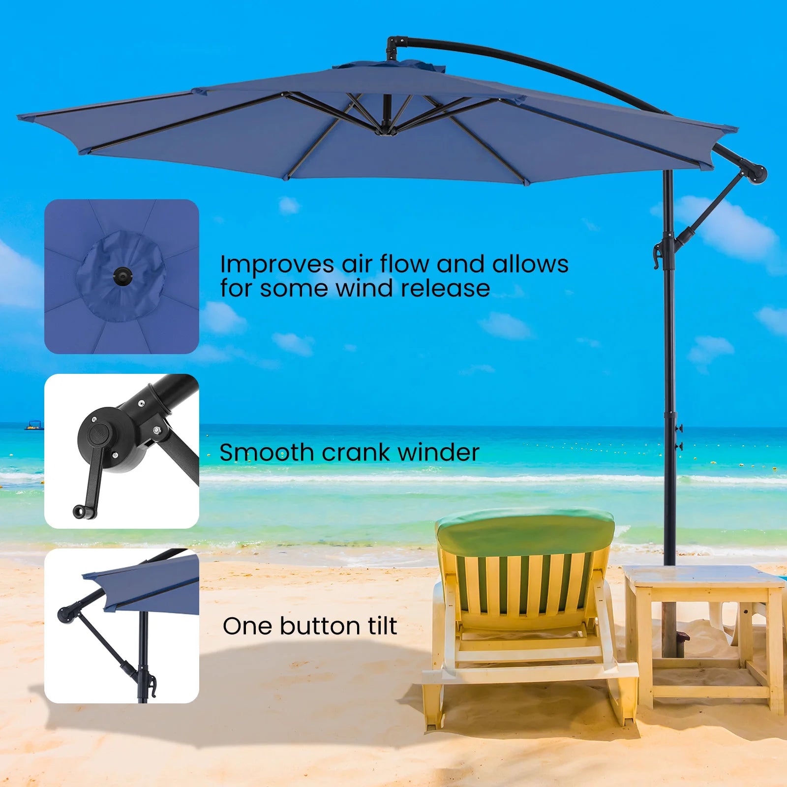 10FT Cantilever Umbrella, Easy Tilt, UV Protection