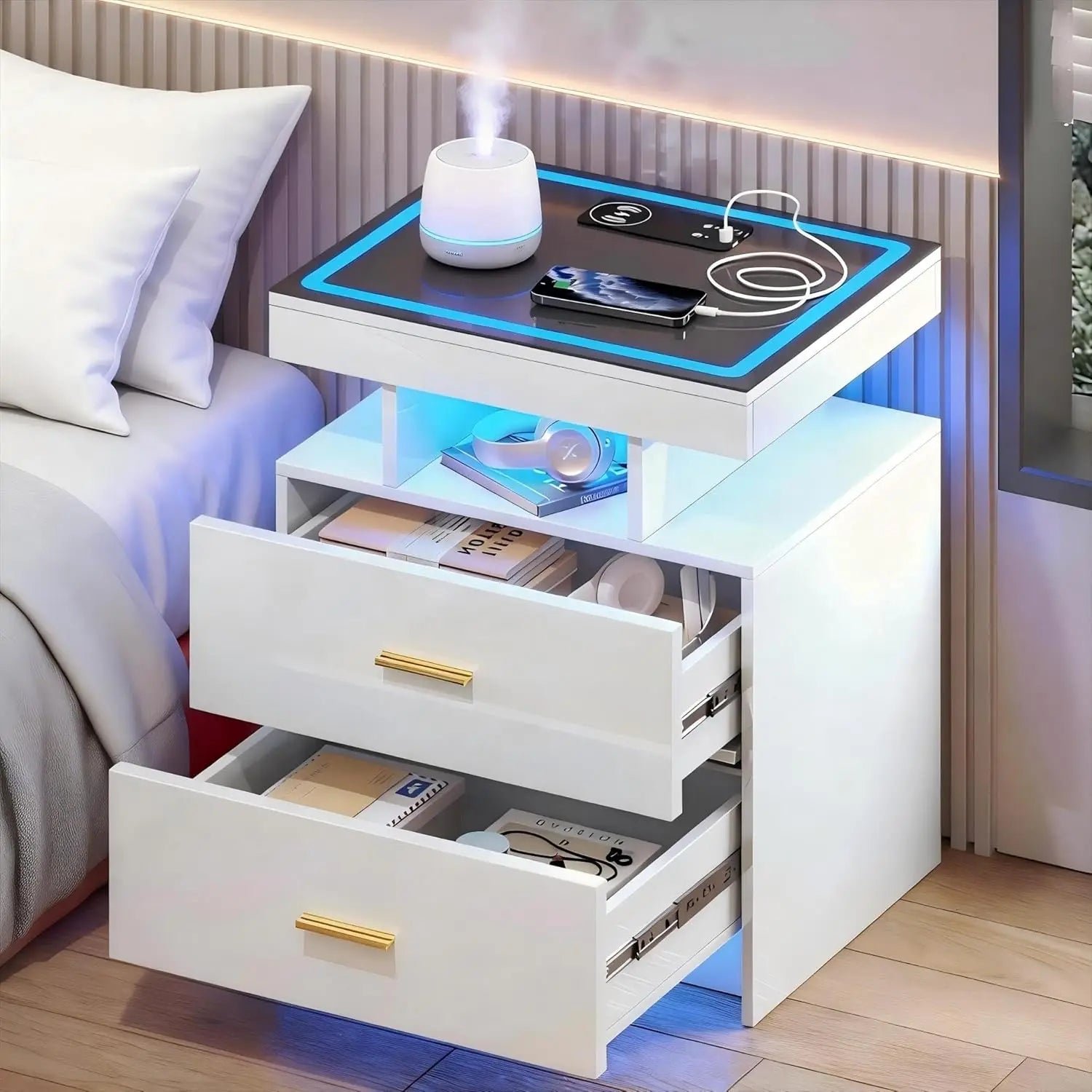 2 Nightstands Wireless Charging LED