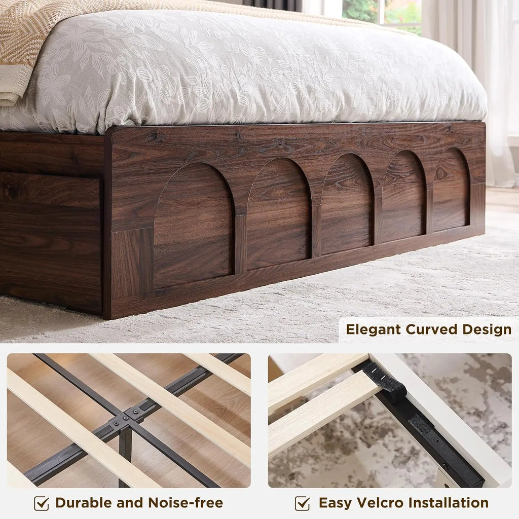 Queen Bed Frame with 4 Drawers Arched Headboard