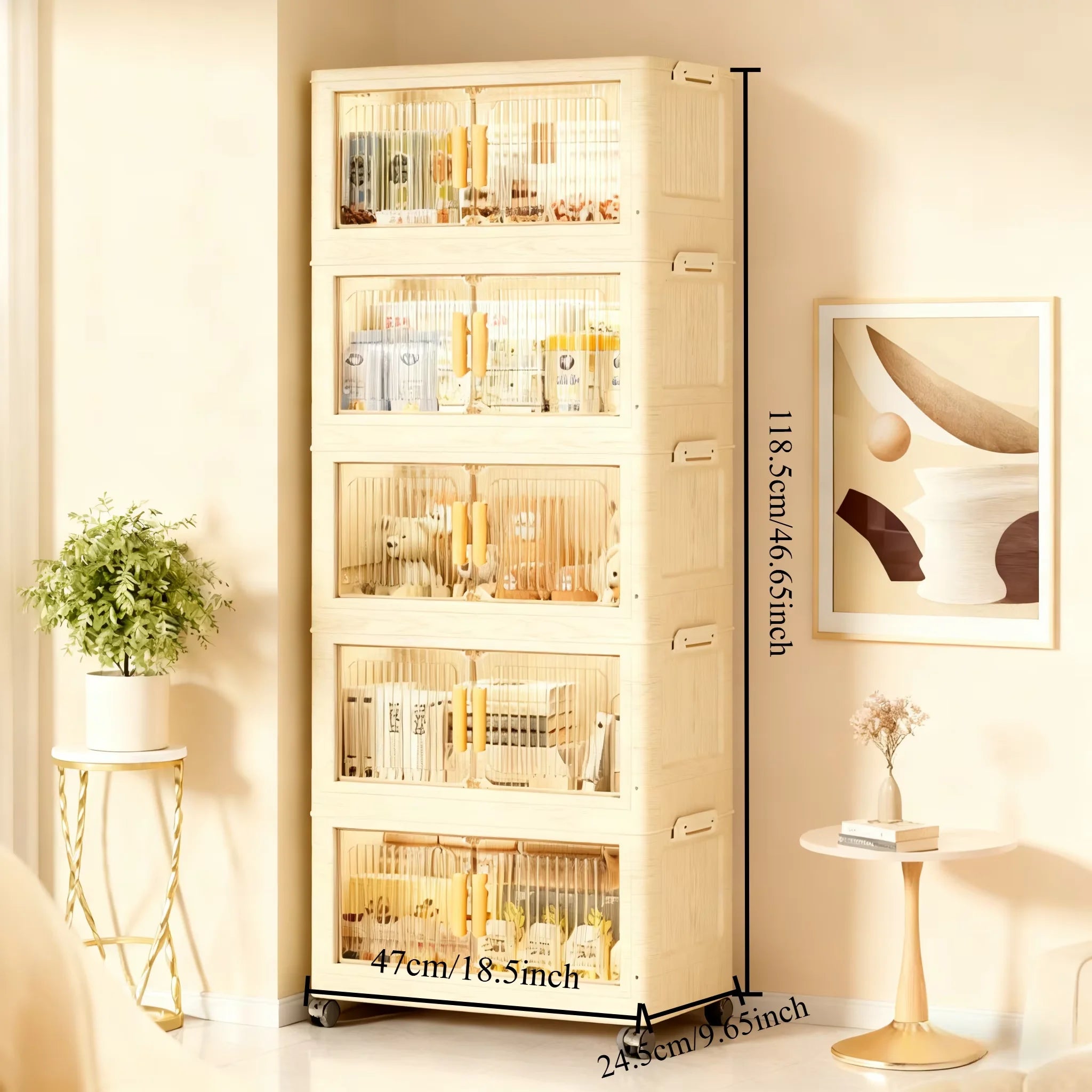 3/4/5-Tier Pantry Cabinet Lidded/Stackable W/Wheels, Multi-use