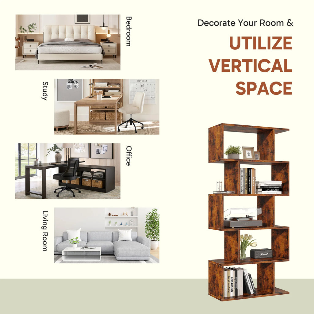 62IN Geometric Bookcase 5 Tier