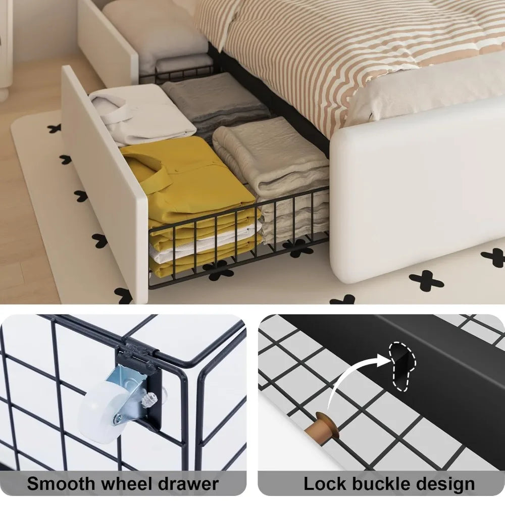 Bed Frame with 4 Drawers, Adjustable Headboard, LED, USB,
