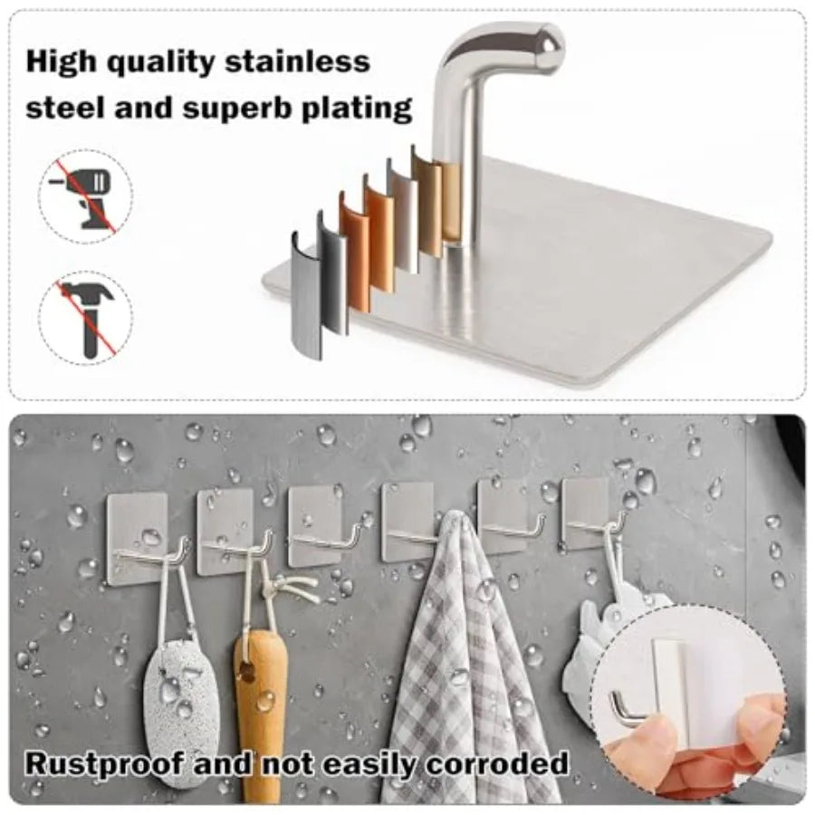 Stainless Steel Self Stick Wall Hooks, Waterproof