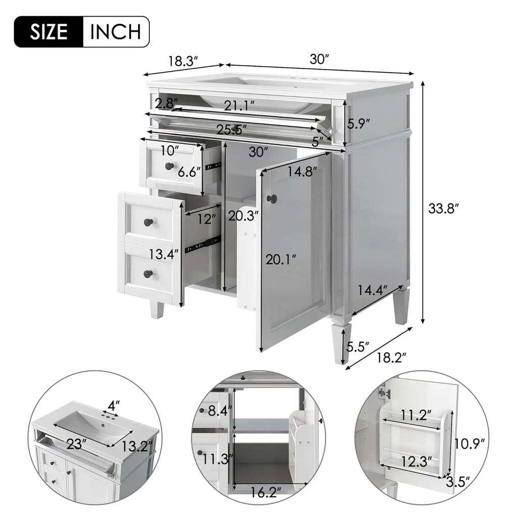 30" Bathroom Vanity Ceramic Sink