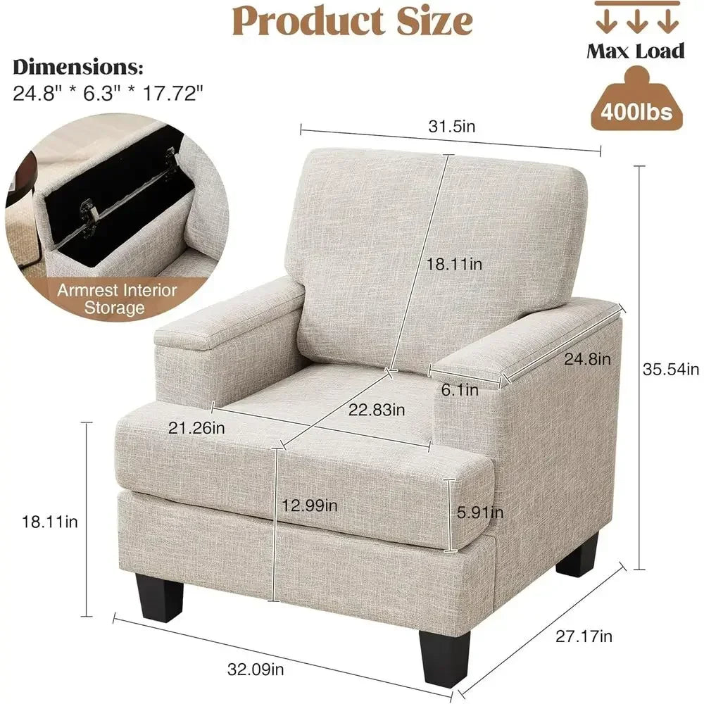 2-Piece Armrest Storage Accent Chairs