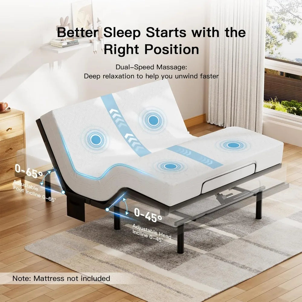 LED Queen Adjustable Bed Frame with Massage, USB Ports