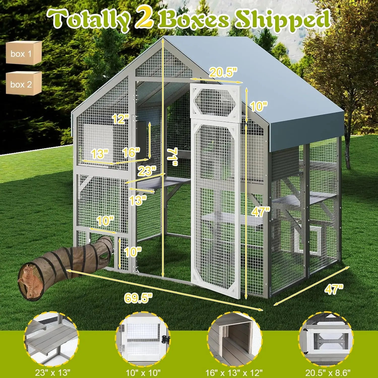 71"H Outdoor Cat Enclosure/Weatherproof Roof