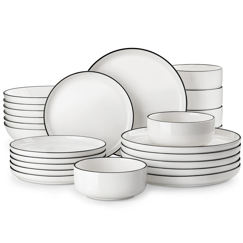 24/48Pc. Ceramic Black Rim Porcelain dinnerware