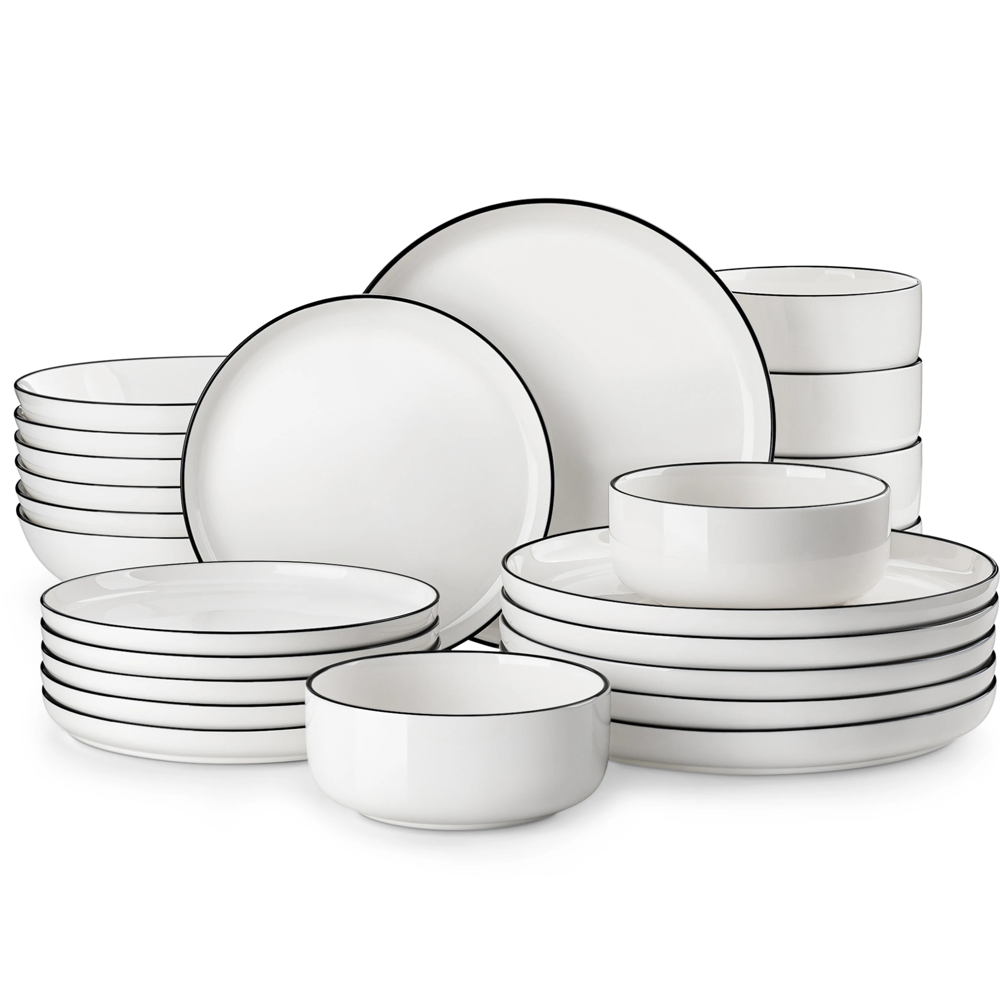 24/48Pc. Ceramic Black Rim Porcelain dinnerware