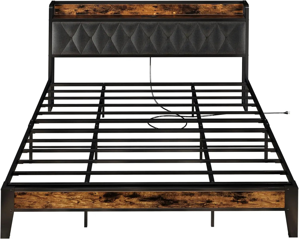Bed Frames, Storage Headboard with Outlets Twin/TwinXL/Full/Queen/King
