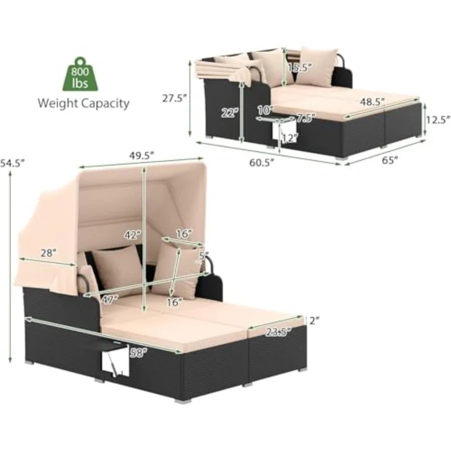 Daybed Canopy, 2 Foldable Side Tables