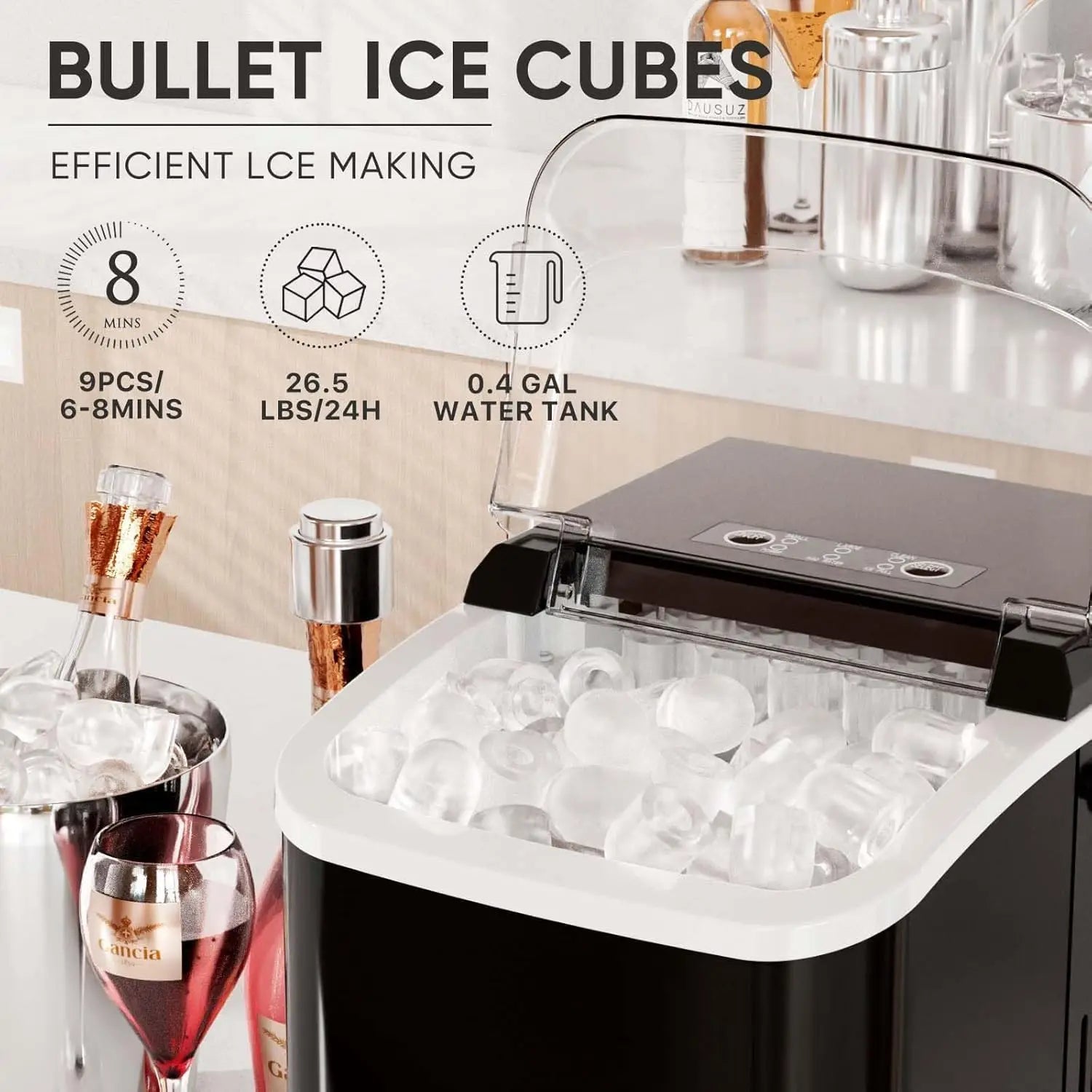 Portable Ice Maker, 26lbs/24H Self-Cleaning, Quiet