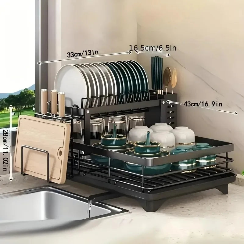Double-Tier Extendable Utensil Rack/Draining Board