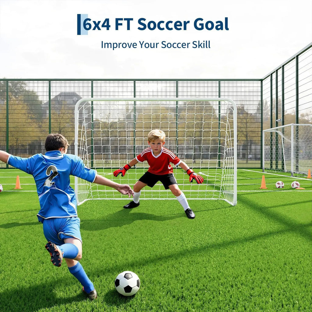 6x4ft Portable Soccer Goal Foldable Backyard Soccer Net Heavy Duty Steel Frame Pop-Up Training Equipment With Carry Bag