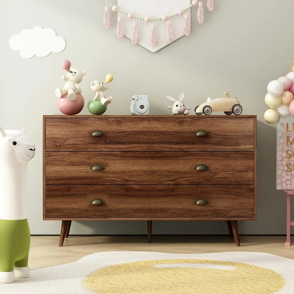 Walnut Brown 6 Drawer Dresser