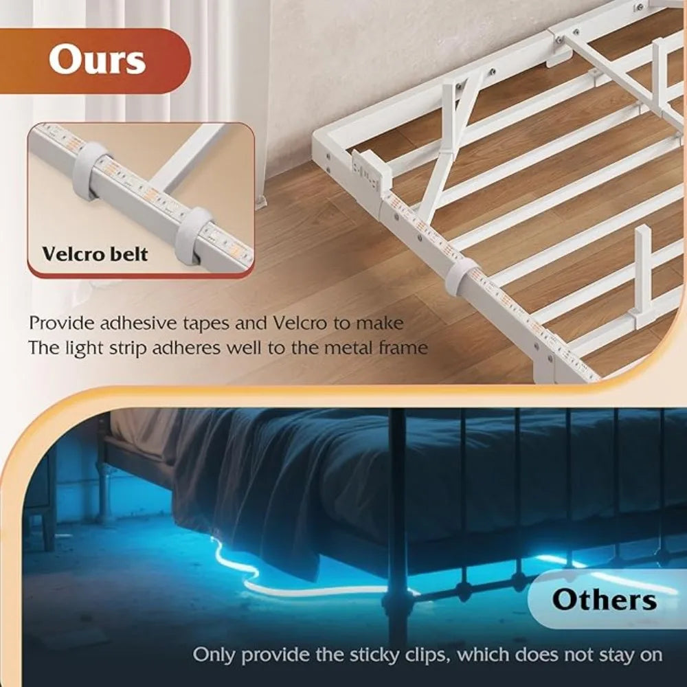 1500Lbs Heavy Duty Metal King Bed Frame with LED Light, Charging Station
