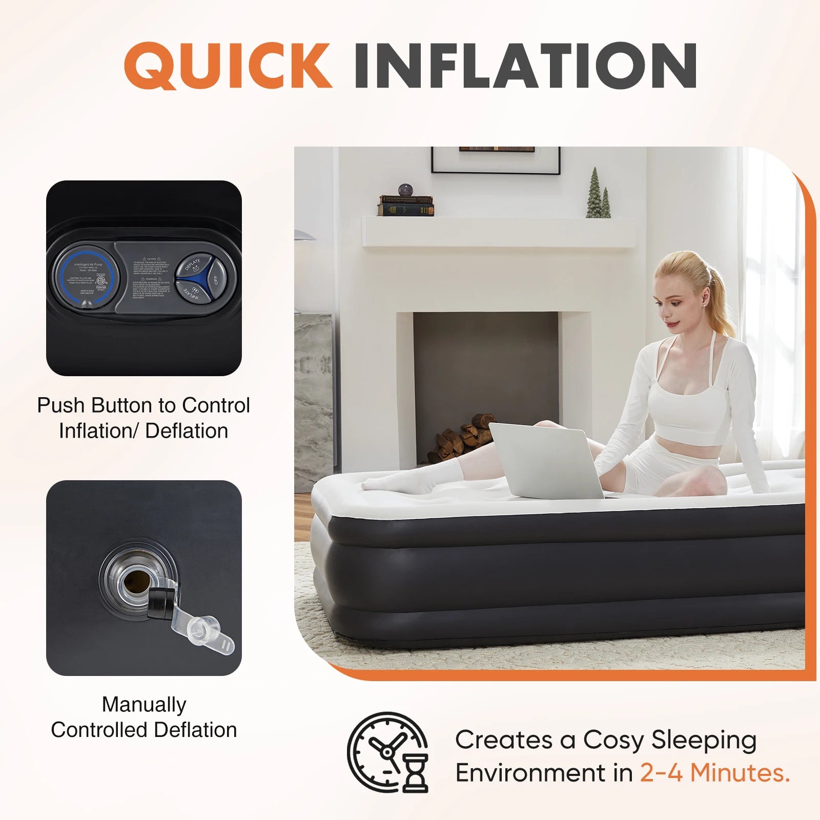 18IN Tall Air Mattress with Built in Pump