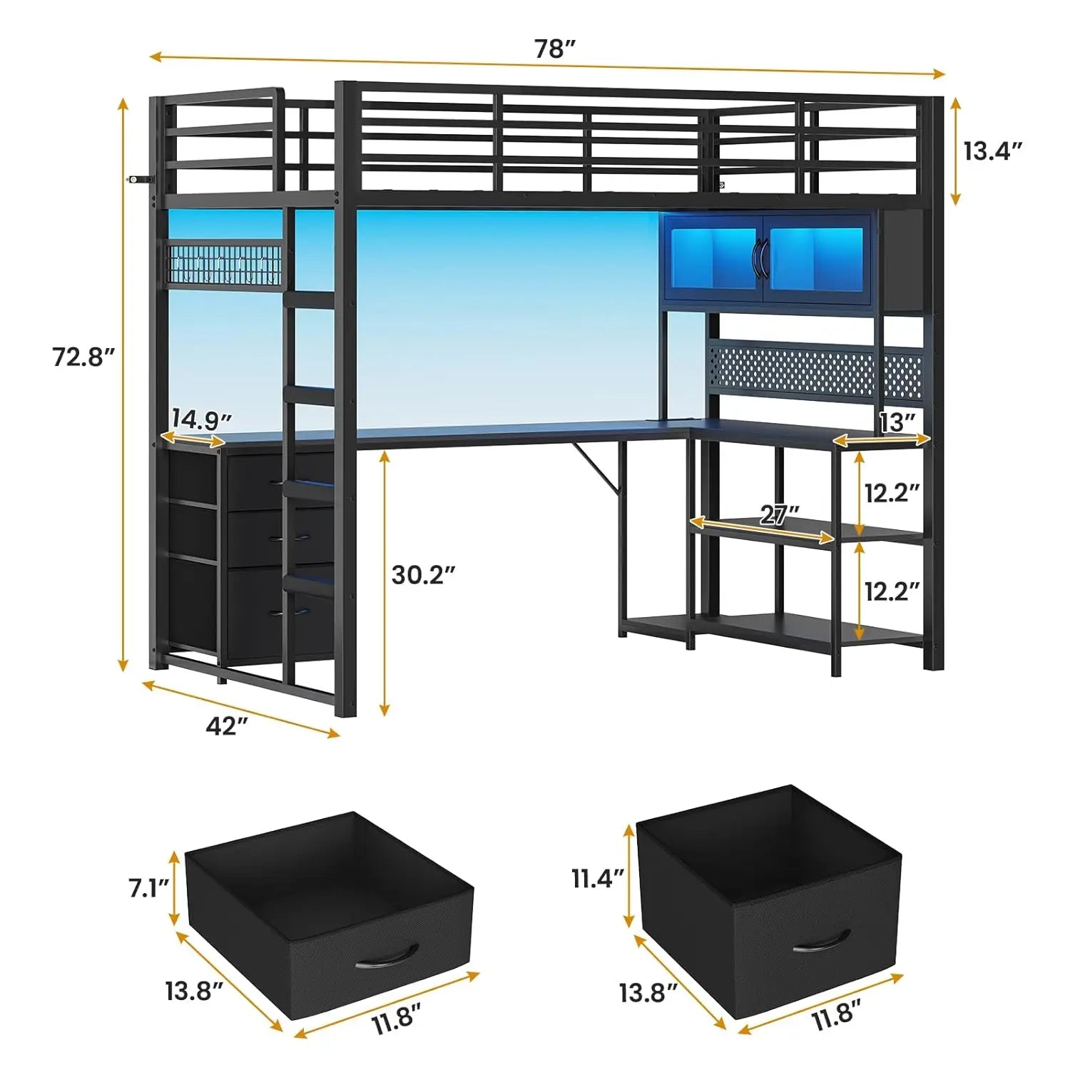 Twin Loft Bed desk Storage Hutch with Power Outlet