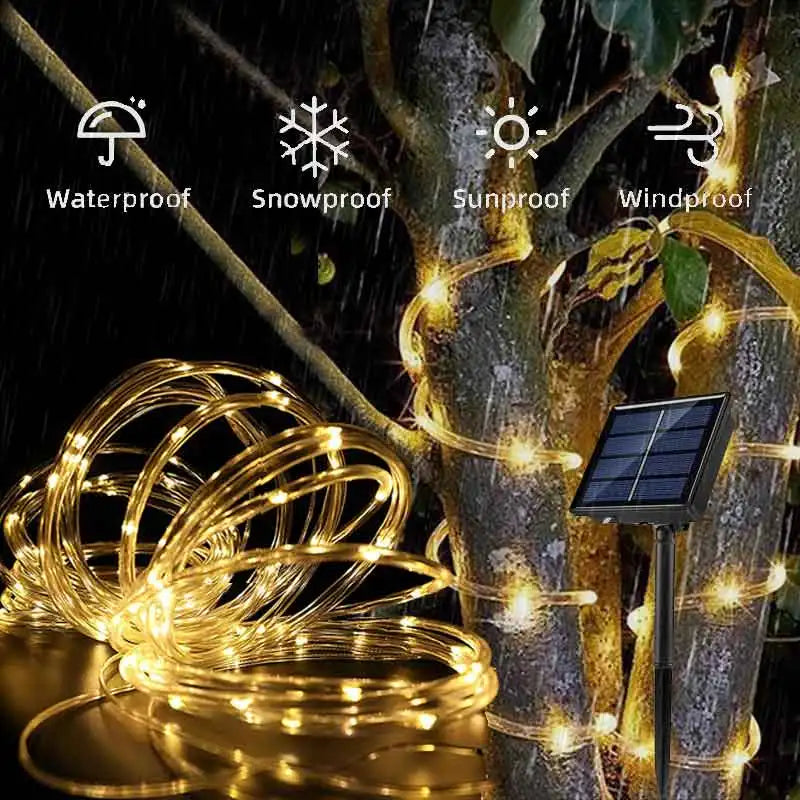 Solar Rope LED Lights Waterproof Outdoor w/ 8 Modes